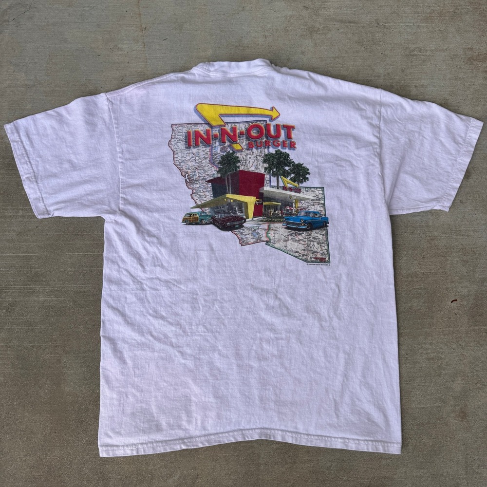 Vintage 2000 In-N-Out Burger Las Vegas Hanes Beefy-T Graphic Shirt White Mens L
